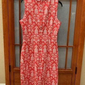 J McLaughlin Berry Pink Sheath Pineapple print dress excellent condition. Sz XS